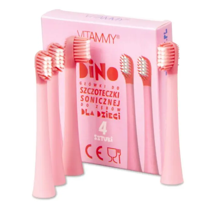 VITAMMY DINO, Náhradné násady na zubné kefky DINO, ružová, 4ks