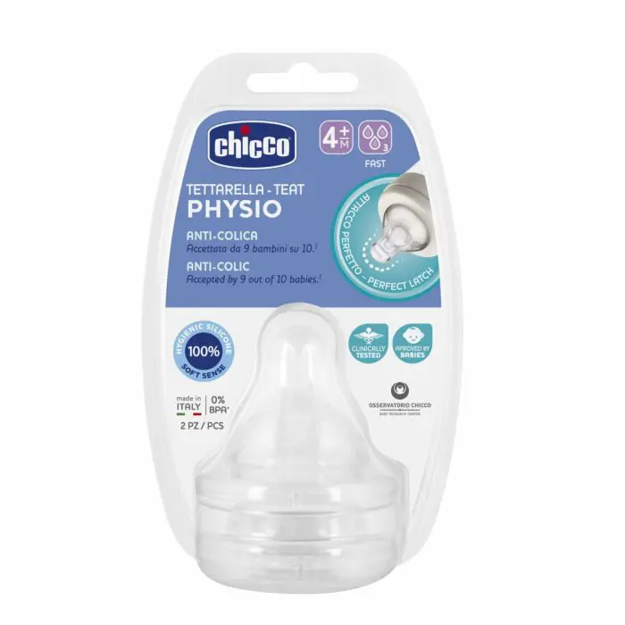 Chicco Physio, Náhradný cumlík na fľašu Perfekt 5, rýchly prietok 4m+, 2ks