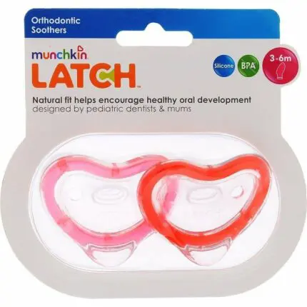 MUNCHKIN LATCH  Set silikónových cumlíkov, od 3m+, 2ks, červená/ružová
