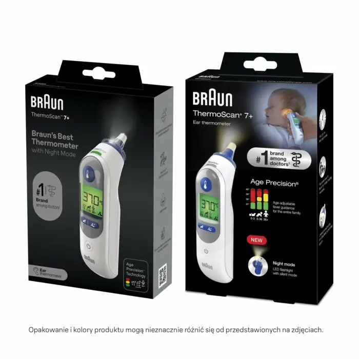 BRAUN ThermoScan 7+ IRT6525 ušný teplomer so systémom "AGE Precision", s osvetlením
