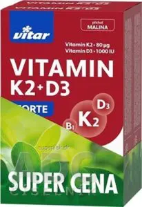 VITAR VITAMIN K2 + D3 FORTE DUOPACK tbl, príchuť malina 2x60 ks (120 ks), 1x1 set