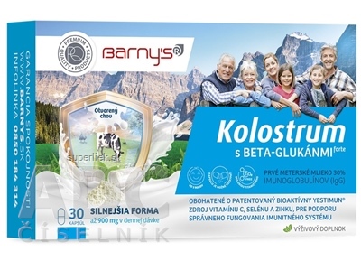 Barny's KOLOSTRUM s beta-glukánmi forte + darček cps 1x30 ks + darček 1ks, 1x1 set