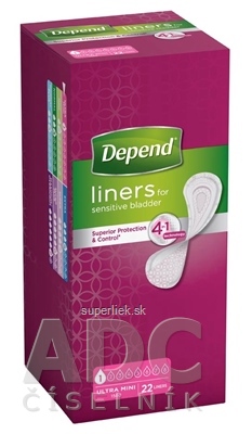 DEPEND ULTRA MINI inkontinenčné vložky pre ženy, 7x19 cm, savosť 80 ml, 1x22 ks