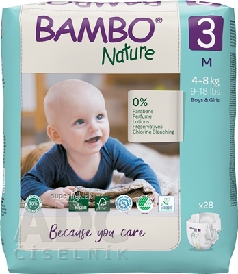 BAMBO 3 M (4-8 kg) detské plienky priedušné, savosť 750 ml (inov.2020) 1x28 ks