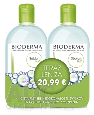 BIODERMA Sébium H2O FESTIVAL micelárna pleťová voda na mastnú a zmiešanú pleť 2x500 ml (akciová cena), 1x1 set