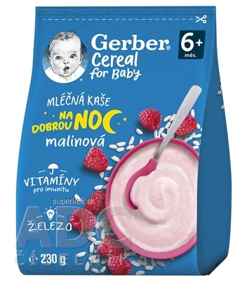 Gerber Cereal Mliečna KAŠA Dobrú noc Malinová (od ukonč. 6. mesiaca) 1x230 g