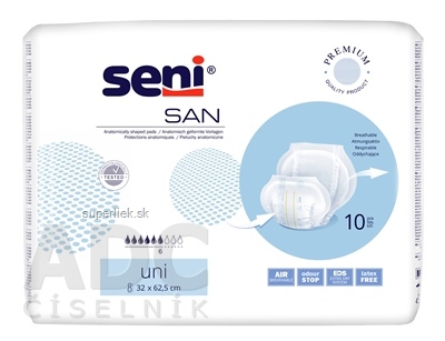 Seni SAN Uni plienky vkladacie, anatomické, 6 kvap. 1800 ml, 1x10 ks