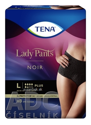 TENA Lady Pants Plus Noir L čierne dámske naťahovacie inkontinenčné nohavičky 1x8 ks