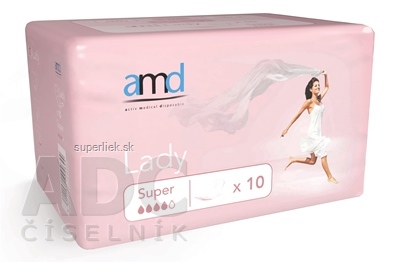 amd Lady Super inkontinenčné vložky pre ženy, 33,3x11,4 cm, nasiakavosť 550 ml, 1x10 ks