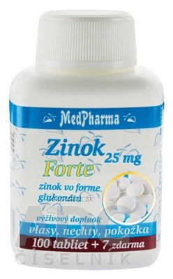 MedPharma ZINOK 25 mg Forte tbl (zinok vo forme glukonátu) 100+7 zadarmo (107 ks)
