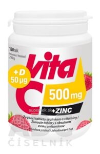 Vitabalans Vita C 500 mg + ZINC + D 50 µg žuvacie tablety s jahodovou príchuťou 1x150 ks