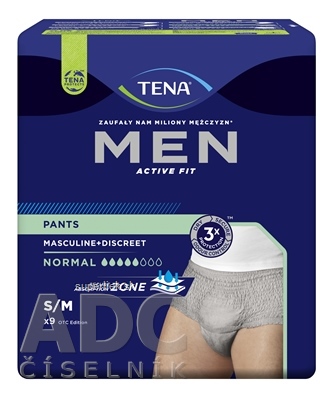 TENA Men Pants Normal Grey S/M pánske inkontinenčné spodné prádlo, sivé 1x9 ks