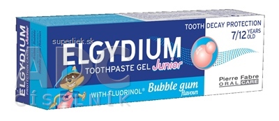 ELGYDIUM JUNIOR gélová zubná pasta s fluorinolom pre deti (7-12 rokov) s príchuťou žuvačky 1x50 ml