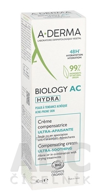 A-DERMA BIOLOGY AC HYDRA Kompenzačný krém hydratačný, proti nedokonalostiam pleti 1x40 ml
