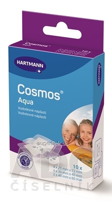 COSMOS Aqua náplasť na rany, vodotesná, 3 veľkosti (3x4cm) (4x6cm) (2,5x7,2cm) 1x10 ks