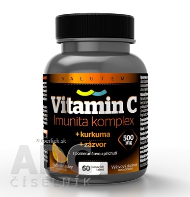 Vitamín C 500 mg Imunita komplex SALUTEM cmúľacie tablety s kurkumou a zázvorom, pomarančová príchuť 1x60 ks