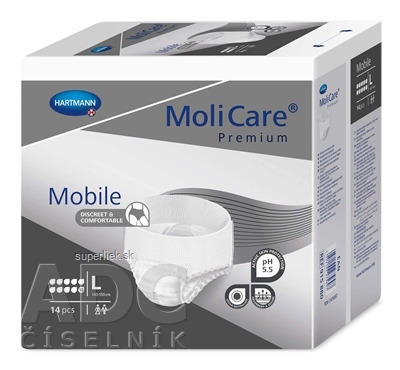 Molicare Premium Mobile 10 kvapiek L nohavičky inkontinenčné plienkové, sivé, 100-150 cm, 2631 ml, 1x14 ks