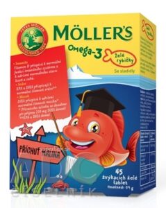 MOLLER´S Omega 3 Želé rybičky žuvacie tablety, malinová príchuť 1x45 ks