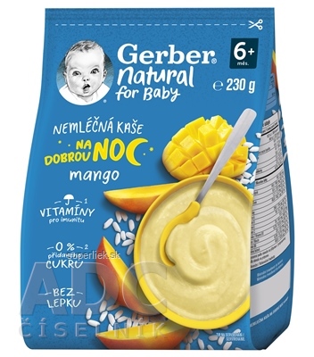 Gerber Natural Nemliečna KAŠA Dobrú noc Mango (od ukonč. 6. mesiaca) 1x230 g