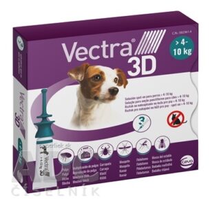 VECTRA 3D spot-on psy S (4–10 kg) roztok na kožu (aplikátor-modrozelený) 3x1,6 ml