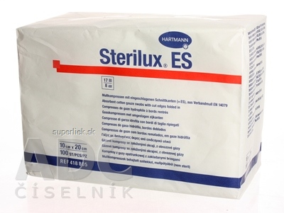 STERILUX ES kompres nesterilný so založenými okrajmi 17 vlákien 8 vrstiev (10cmx20cm) 1x100 ks