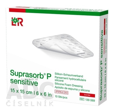 SUPRASORB P SENSITIVE silikónový penový obväz, border, (15x15 cm) 1x10 ks