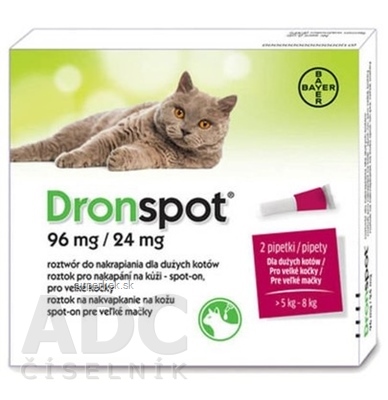 Dronspot 96 mg/24 mg spot-on (2 pipety) pre veľké mačky (>5 - 8 kg) 2x1,12 ml