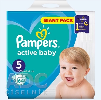PAMPERS active baby Giant Pack 5 Junior detské plienky (11-16 kg)(inov.2018) 1x64 ks