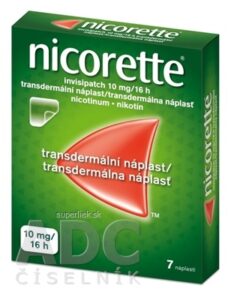 Nicorette invisipatch 10 mg/16 h transder. náplasť emp tdm (vre.koextr.cykloolef.kopolymér) 1x7 ks