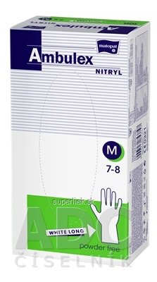 Ambulex rukavice NITRYL veľ. M, biele, dlhé, nesterilné, nepúdrované, 1x100 ks