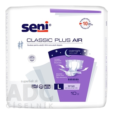 Seni CLASSIC PLUS AIR Large L plienkové nohavičky (obvod pása 100-150 cm, savosť 3100 ml) 1x10 ks