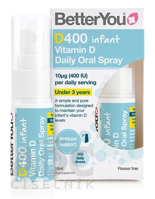 Better You Vitamín D 400 Infant orálny sprej bez príchutí 1x15 ml
