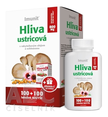 Imunit HLIVA ustricová 800 mg Akcia cps s rakytníkom a echinaceou (100 + zadarmo 100) ks + darček Vitamín C URGENT tbl 30 ks, 1x1 set