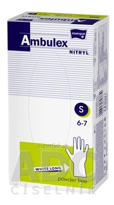 Ambulex rukavice NITRYL veľ. S, biele, dlhé, nesterilné, nepúdrované, 1x100 ks