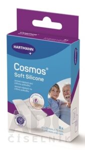 COSMOS Soft Silicone náplasť na rany, pre citlivú pokožku, 2 veľkosti (25 x 72 mm) (40 x 60 mm) 1x8 ks
