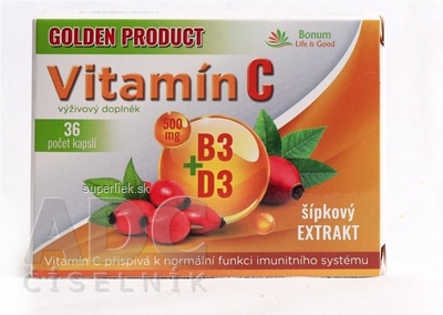 GOLDEN PRODUCT Vitamín C 500 mg + B3 + D3 + šípky cps 1x36 ks