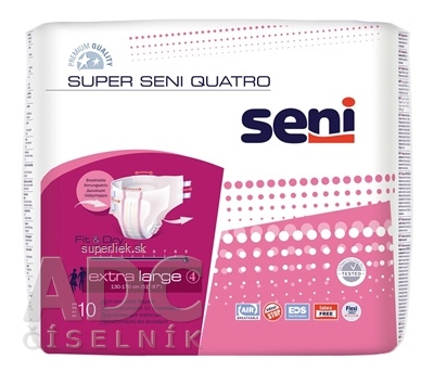 Seni SUPER SENI QUATRO extra large 4 plienkové nohavičky (pás 130-170 cm) 1x10 ks