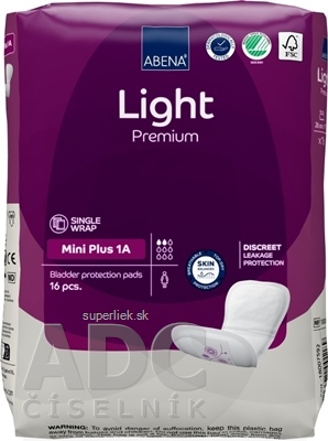 ABENA Light Premium Mini Plus 1A absorpčné vložky, anatomické, savosť 200 ml, 1x16 ks