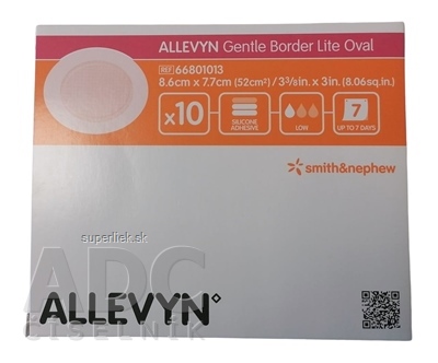 ALLEVYN Gentle Border Lite Oval Krytie na rany adhezívne hydrocelulárne penové krytie so silikónovým gélom, oválne, 8,6 x 7,7 cm, 1x10 ks