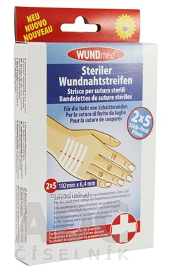 WUNDmed Sterilné prúžky na stiahnutie reznej rany (102 mm x 6,4 mm) stehy 2x5 ks (10 ks)