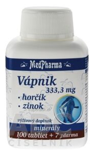 MedPharma VÁPNIK 333,3 mg + Horčík + Zinok tbl 100+7 zadarmo (107 ks)