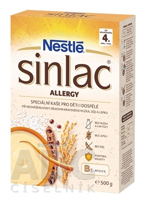 Nestlé Nemliečna kaša SINLAC Allergy pre deti (od ukonč. 4. mesiaca) aj dospelých 1x500 g
