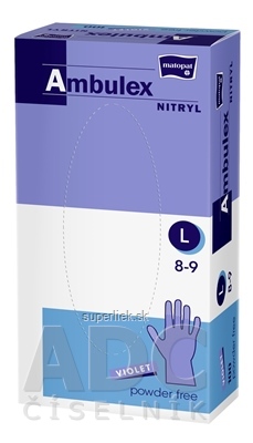 Ambulex NITRYL Vyšetrovacie a ochranné rukavice veľ. L, fialové, nitrilové, nesterilné, nepudrované, 1x100 ks