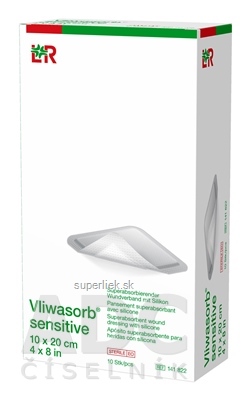 Vliwasorb sensitive Krytie na rany 10x20 cm superabsorpčné, sterilné, so silikónom, 1x10 ks