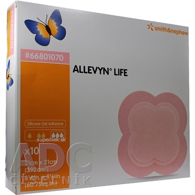 ALLEVYN LIFE Krytie na rany 21x21 cm, adhezívne penové krytie so silikónovým gélom 1x10 ks