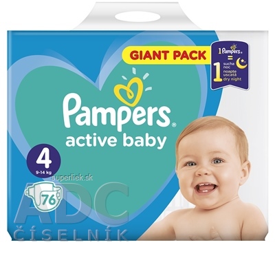 PAMPERS active baby Giant Pack 4 Maxi detské plienky (9-14 kg)(inov.2018) 1x76 ks