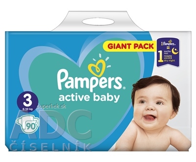 PAMPERS active baby Giant Pack 3 Midi detské plienky (6-10 kg)(inov.2018) 1x90 ks