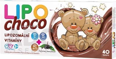 LIPOchoco Lipozomálne vitamíny C+D3+ZN+Baza čierna čokoládové medvedíky 1x40 ks