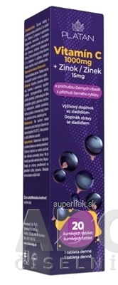 PLATAN Vitamín C + Zinok šumivé tablety s príchuťou čiernych ríbezlí 1x20 ks