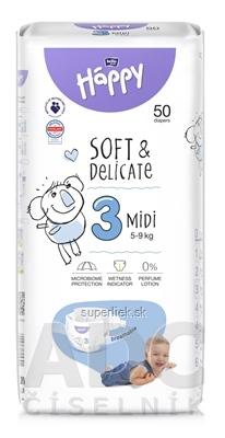 bella HAPPY Soft&Delicate 3 Midi detské plienky (5-9 kg) 1x50 ks